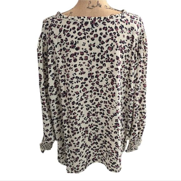 Zac & Rachel Leopard Print Long Puff Sleeve Ruffle Trim Shirt Plus Size 2X New! - Picture 2 of 8